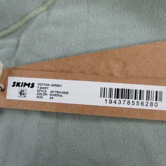 SKIMS Cotton Jersey T Shirt Womens XS Mineral Green Crewneck Tee Casual NWT NEW - Picture 4 of 9